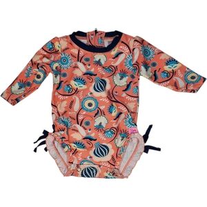 Ruffle Butts Rashguard Long-sleeve Swimsuit Orange Paisley Baby Girls 3-6 Months